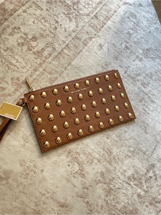 Michael Kors Handbags - Michael Kors Cognac Leather Studded Wristlet with Gold Accents